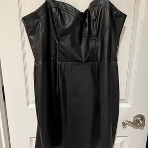Leather black short dress